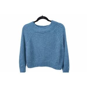 Leith Alpaca Wool Blend Cropped Sweater Blue Medium